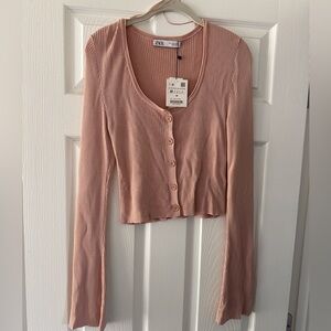 ZARA Rib Knit Cropped Cardigan/Top